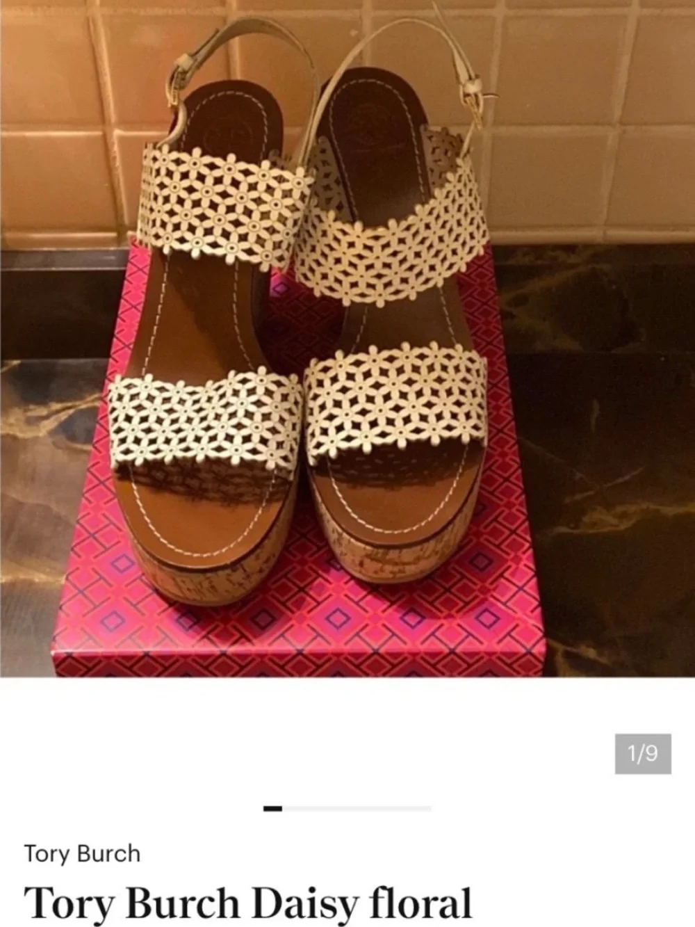 Tory Burch Women Cream Laser-Cut Cork Wedge Sandals. 11